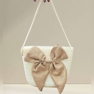 Elegant Cream and Tan Woven Women's Bag With Bow-NWOT